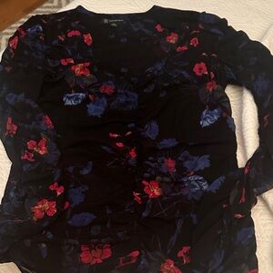 INC  Floral Black and Blue Women's Top XL .,,